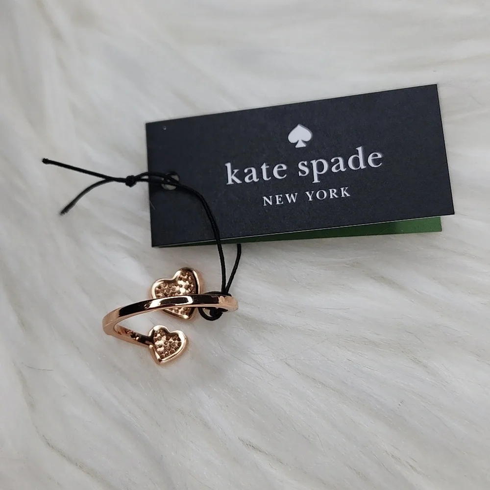 Kate Spade Yours Truly Pave Heart Ring Adjustable Clear/Rosegold - New with Tags